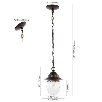 Manteo 8.25"  Farmhouse Industrial Iron/Glass Outdoor LED Pendant - JONATHAN Y